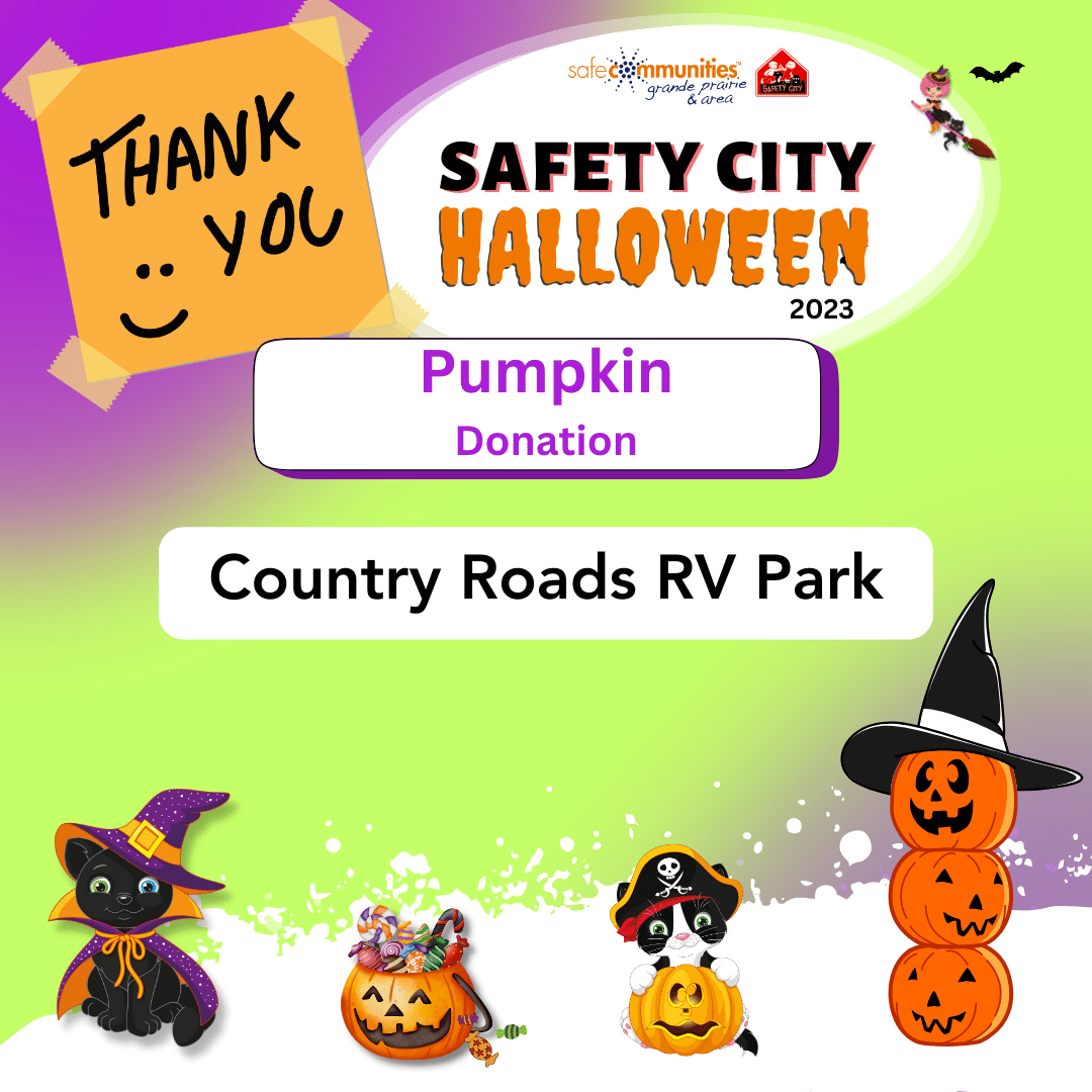 Picture Thank you Country Roads R.V. Park for donating Pumkins for Safety City Halloween 2023!